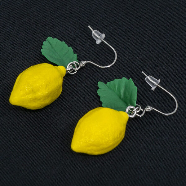 Серьги лимончики с зелёными листочками (Бижутерия)