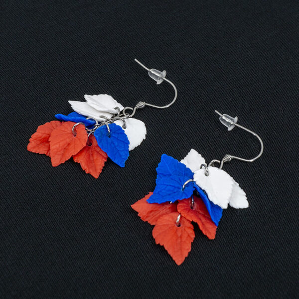 Серьги листики флаг России грозди матовые (Бижутерия)