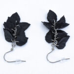 Серьги листики чёрные грозди матовые (Бижутерия)