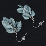 Серьги листики бирюзовое золото грозди металлик (Бижутерия)