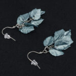Серьги листики бирюзовое золото грозди металлик (Бижутерия)