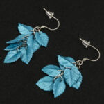 Серьги листики бирюзовые грозди металлик (Бижутерия)