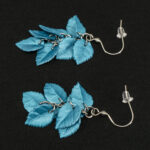 Серьги листики бирюзовые грозди металлик (Бижутерия)