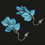 Серьги листики бирюзовые грозди металлик (Бижутерия)