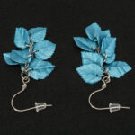 Серьги листики бирюзовые грозди металлик (Бижутерия)