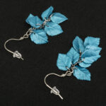 Серьги листики бирюзовые грозди металлик (Бижутерия)