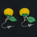 Серьги малинки жёлтые с зелёными листочками (Бижутерия)