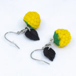 Серьги малинки жёлтые с чёрными листочками (Бижутерия)