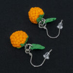 Серьги малинки оранжевые с зелёными листочками (Бижутерия)