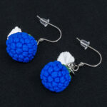 Серьги малинки синие с белыми листочками (Бижутерия)