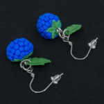 Серьги малинки синие с зелёными листочками (Бижутерия)