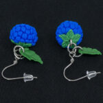 Серьги малинки синие с зелёными листочками (Бижутерия)