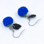 Серьги малинки синие с чёрными листочками (Бижутерия)