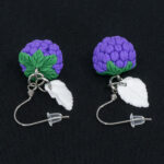 Серьги малинки фиолетовые с белыми листочками (Бижутерия)