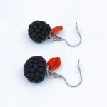 Серьги малинки чёрные с красными листочками (Бижутерия)