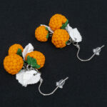 Серьги малинки оранжевые 3 шт грозди с белыми листочками (Бижутерия)