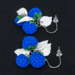 Серьги малинки синие 3 шт грозди с белыми листочками (Бижутерия)