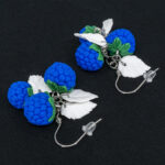 Серьги малинки синие 3 шт грозди с белыми листочками (Бижутерия)