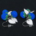 Серьги малинки синие 3 шт грозди с белыми листочками (Бижутерия)