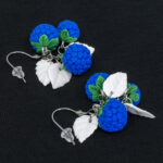 Серьги малинки синие 3 шт грозди с белыми листочками (Бижутерия)