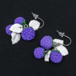 Серьги малинки фиолетовые 3 шт грозди с белыми листочками (Бижутерия)