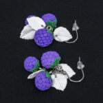 Серьги малинки фиолетовые 3 шт грозди с белыми листочками (Бижутерия)