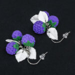 Серьги малинки фиолетовые 3 шт грозди с белыми листочками (Бижутерия)