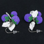 Серьги малинки фиолетовые 3 шт грозди с белыми листочками (Бижутерия)