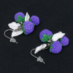 Серьги малинки фиолетовые 3 шт грозди с белыми листочками (Бижутерия)