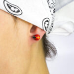 Серьги пусеты божьи коровки красно-золотые серебро (бижутерия из полимерной глины и медицинской стали) гипоаллергенные