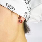 Серьги пусеты божьи коровки красные золото (бижутерия из полимерной глины и медицинской стали) гипоаллергенные