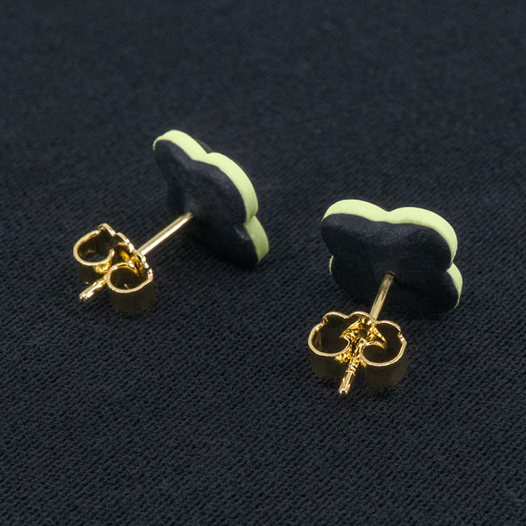 Серьги пусеты клевер Van Cleef графитовые, латуковые (золотые)