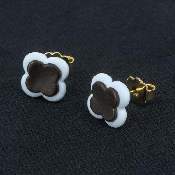 Серьги пусеты клевер Van Cleef графитовые, маренговые (золотые)