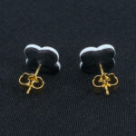 Серьги пусеты клевер Van Cleef графитовые, маренговые (золотые)