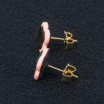 Серьги пусеты клевер Van Cleef графитовые, кремово-малиновые (золотые)