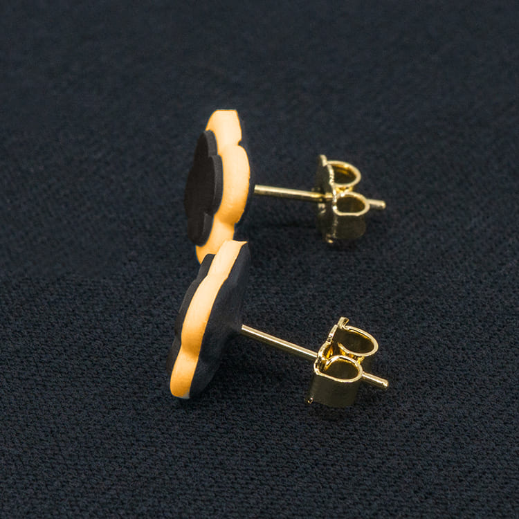 Серьги пусеты клевер Van Cleef графитовые, абрикосовые (золотые)