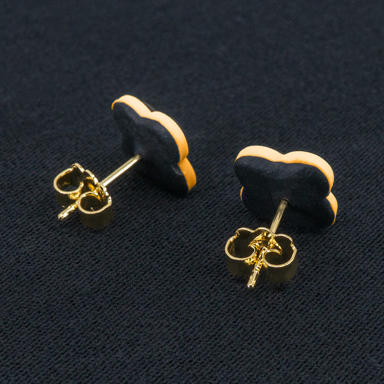 Серьги пусеты клевер Van Cleef графитовые, абрикосовые (золотые)