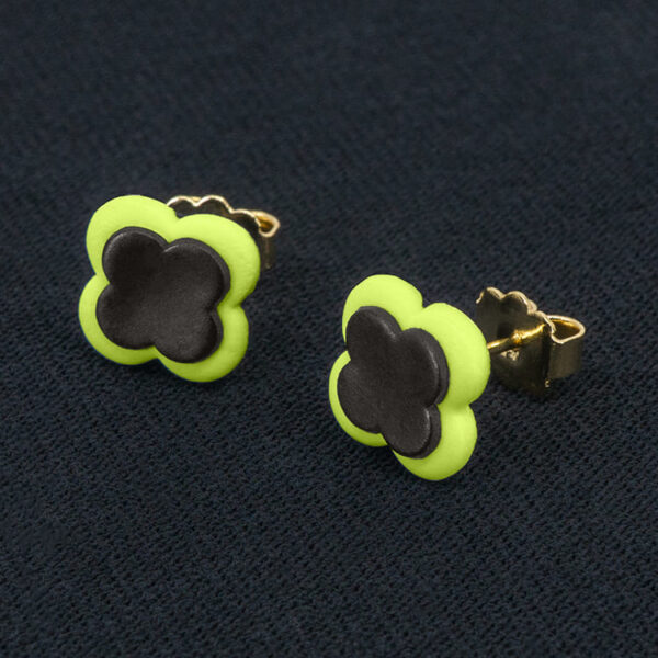 Серьги пусеты клевер Van Cleef графитовые, киви (золотые)