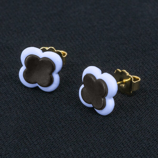 Серьги пусеты клевер Van Cleef графитовые, небесные (золотые)