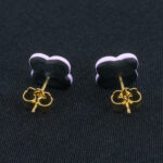 Серьги пусеты клевер Van Cleef графитовые, нежно-сиреневые (золотые)