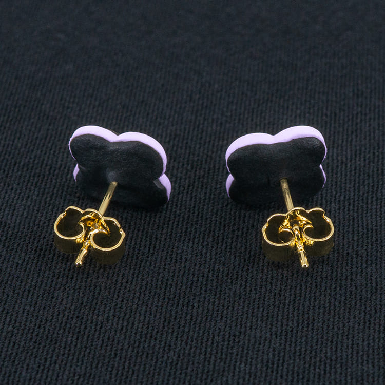 Серьги пусеты клевер Van Cleef графитовые, нежно-сиреневые (золотые)