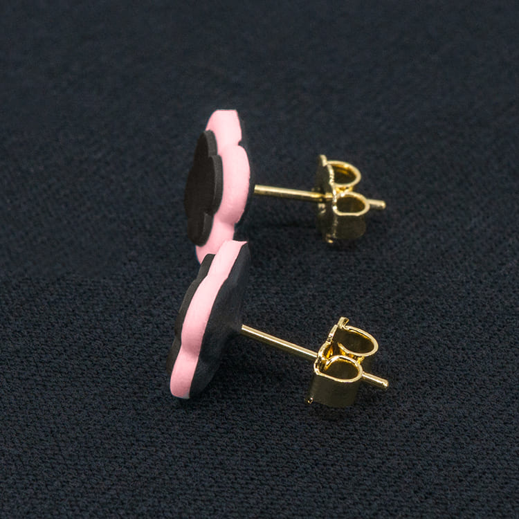 Серьги пусеты клевер Van Cleef графитовые, личи (золотые)