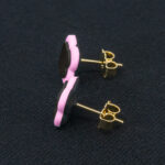 Серьги пусеты клевер Van Cleef графитовые, пурпурно-розовые (золотые)