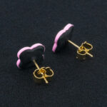 Серьги пусеты клевер Van Cleef графитовые, пурпурно-розовые (золотые)