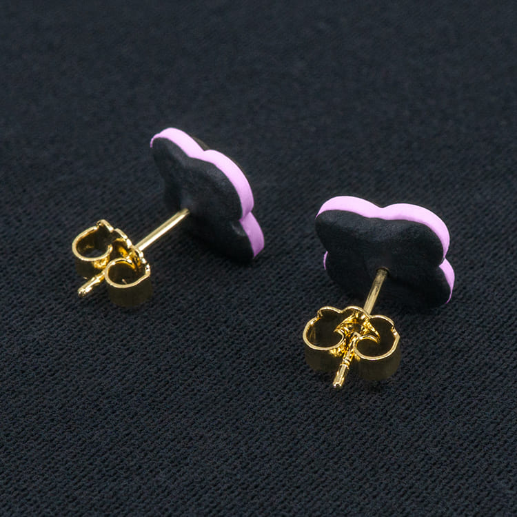 Серьги пусеты клевер Van Cleef графитовые, ледяные розовые (золотые)