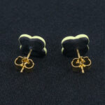 Серьги пусеты клевер Van Cleef горький шоколад, латуковые (золотые)