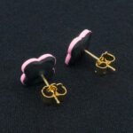 Серьги пусеты клевер Van Cleef горький шоколад, светло-розовые (золотые)