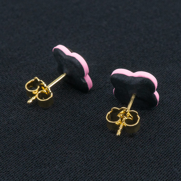 Серьги пусеты клевер Van Cleef горький шоколад, светло-розовые (золотые)