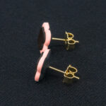 Серьги пусеты клевер Van Cleef горький шоколад, кремово-малиновые (золотые)