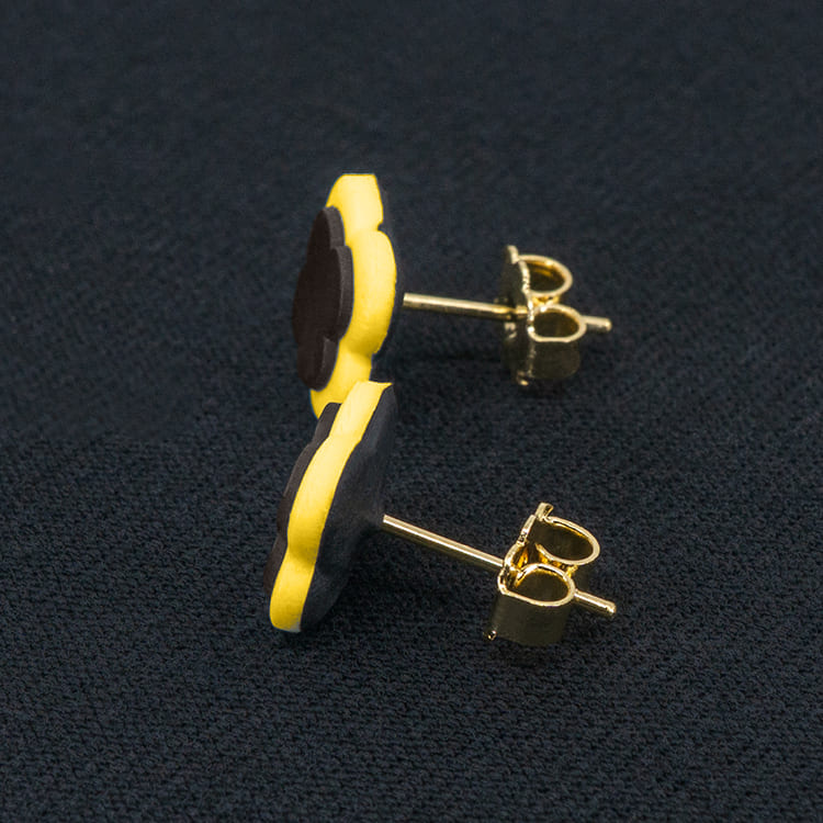 Серьги пусеты клевер Van Cleef горький шоколад, одуванчиковые (золотые)